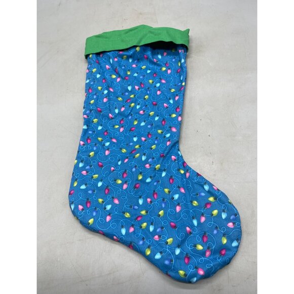 handmade Christmas stocking blue green holiday light design 16" READ - Picture 4 of 6
